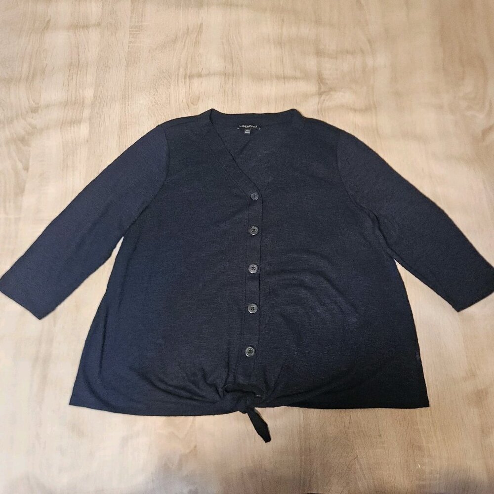 Lane Bryant Womens Plus Size 14/16 Navy Blue Button Front Tie Blouse Shirt